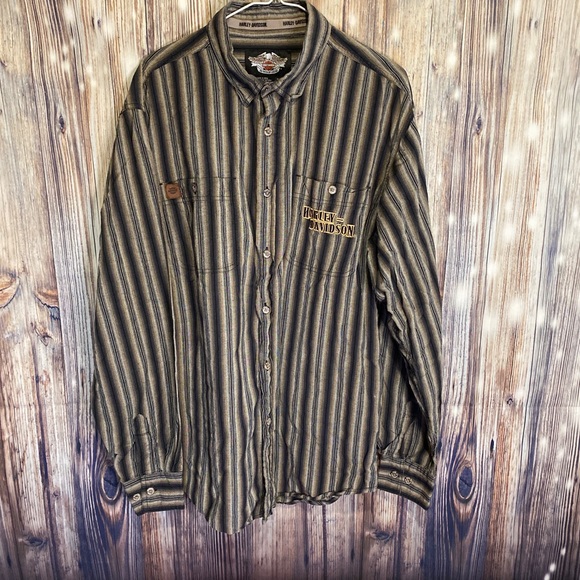 Harley-Davidson Other - Harley Davidson Shirt Button Up Mens Large Tall. Striped Nice Preowned.